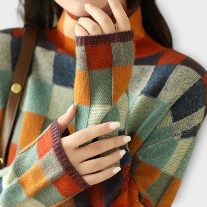 Erika - Col roulé in kleurrijk patchwork met ruitmotief