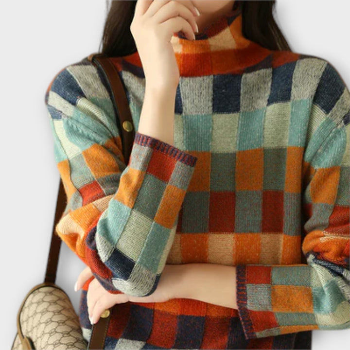 Erika - Col roulé in kleurrijk patchwork met ruitmotief