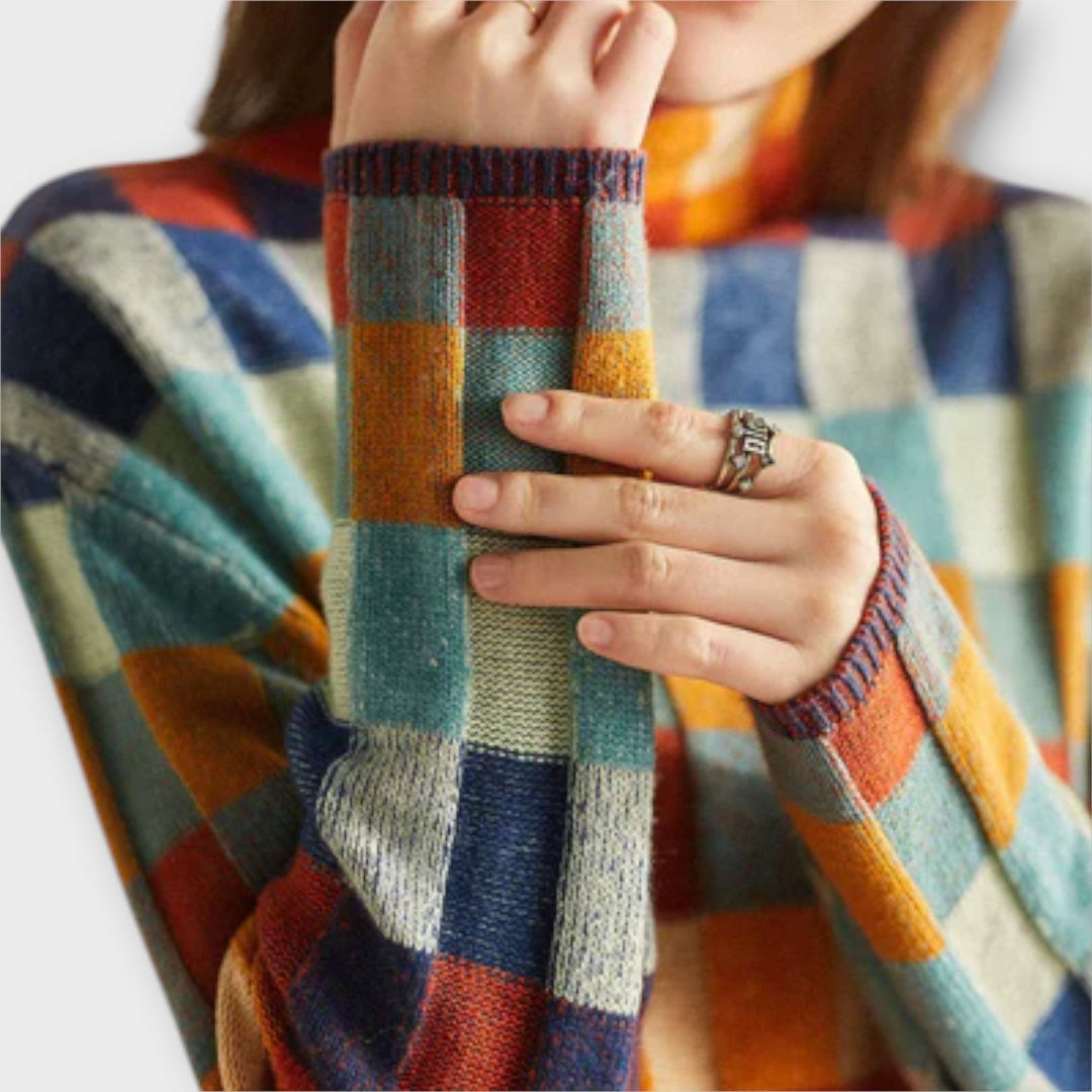 Erika - Col roulé in kleurrijk patchwork met ruitmotief