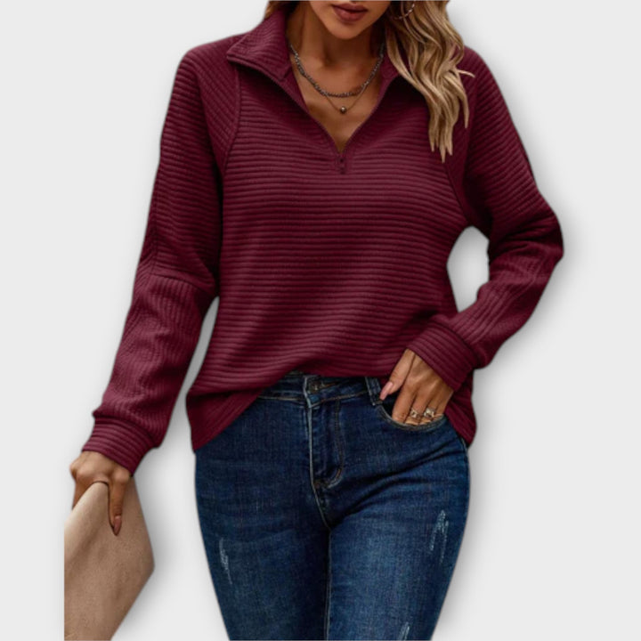 Vilja - Dames pull demi-zip in roze met ribpatroon