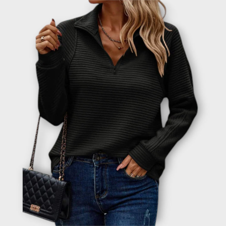 Vilja - Dames pull demi-zip in roze met ribpatroon