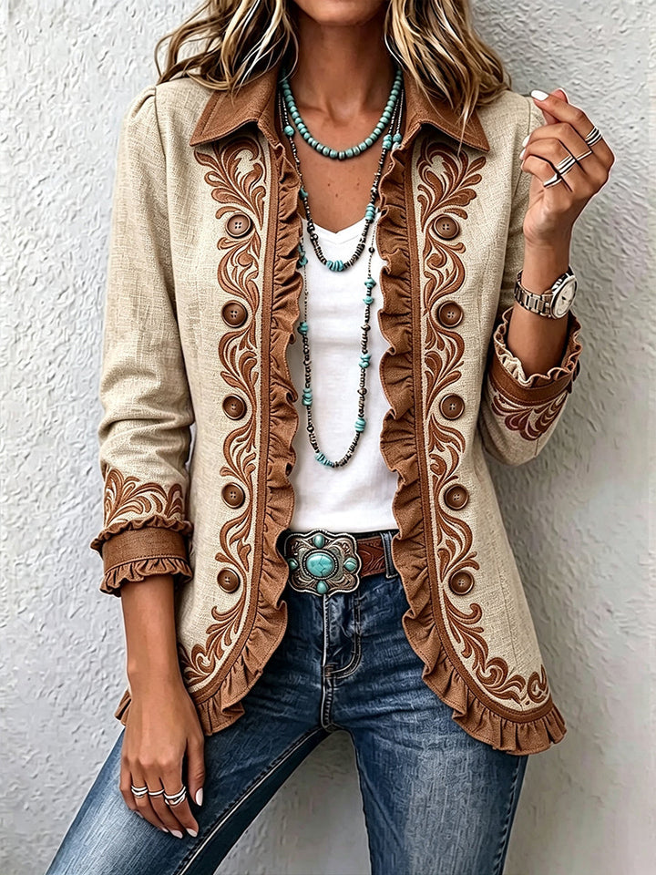 Rosalie | Vintage-Boho-Jack met bloemenpatroon en ruches