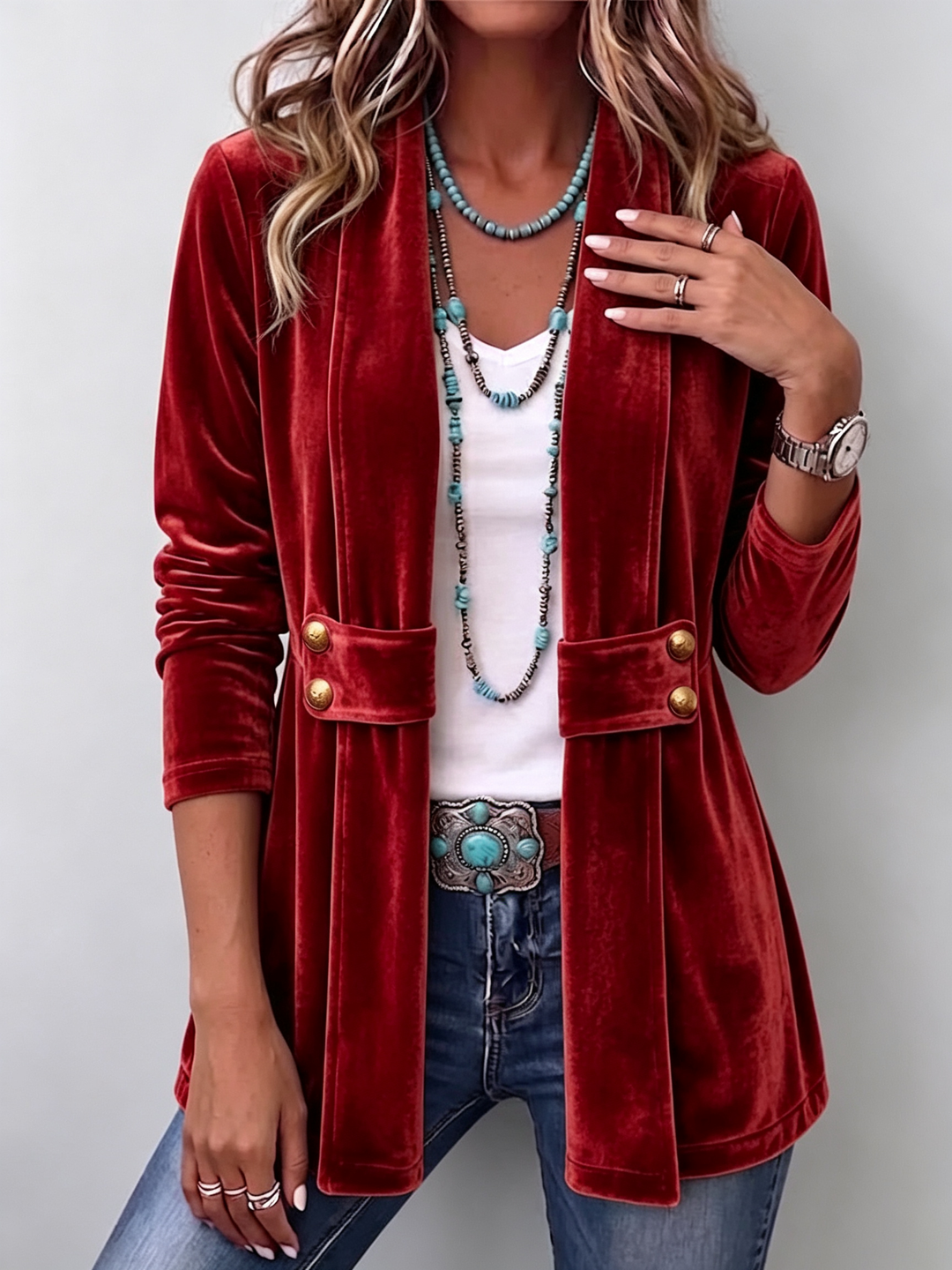 Margarete | Lange Vintage-Jack met revers en knoopdetails