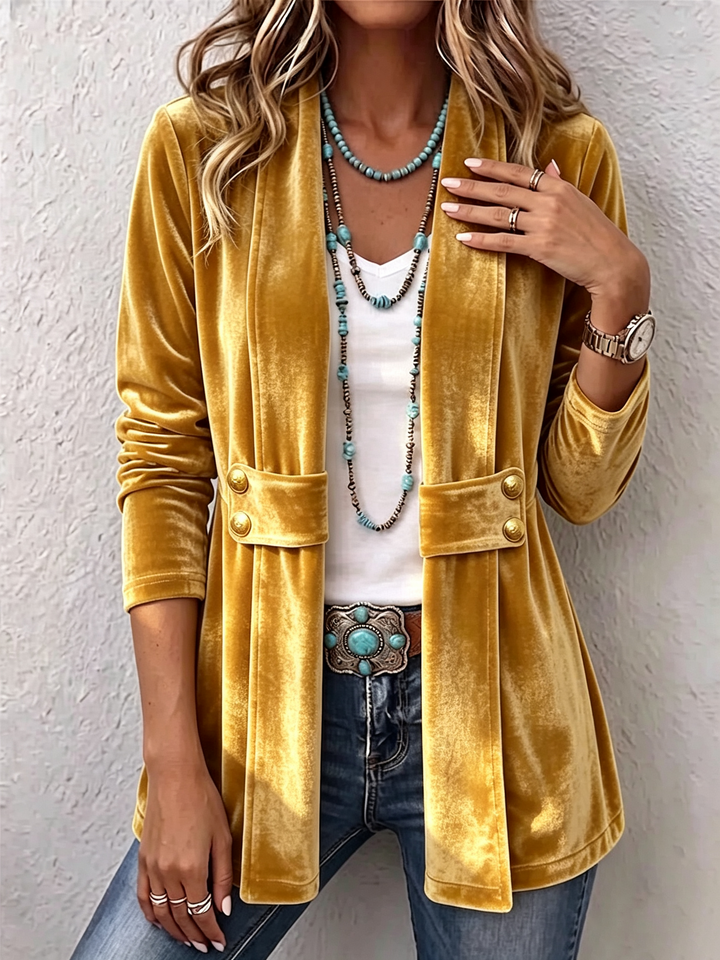 Margarete | Lange Vintage-Jack met revers en knoopdetails