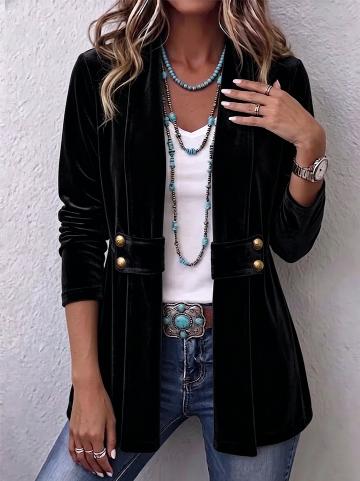 Margarete | Lange Vintage-Jack met revers en knoopdetails