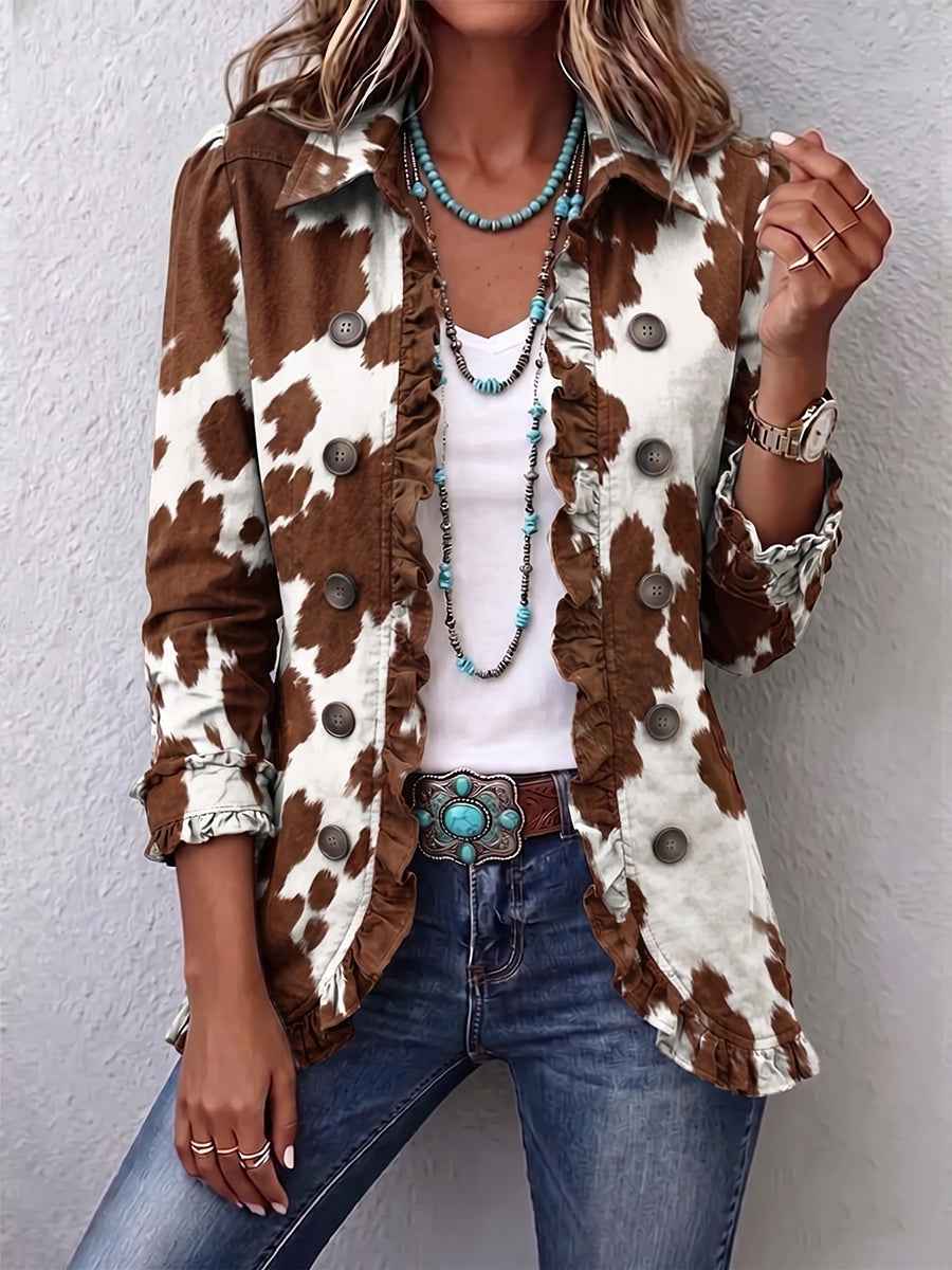 Sophie | Rüschenjacke met koeienhuidpatroon
