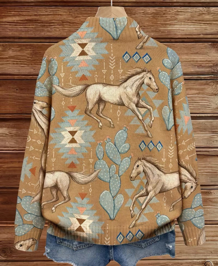 Giovanna™ | Cardigan Zip met Woestijnpaard en Cactus