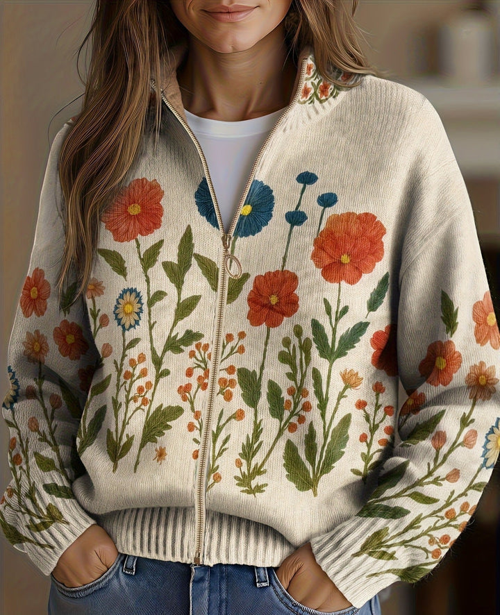 Angela™ | Cardigan Zip met Wilde Bloemen